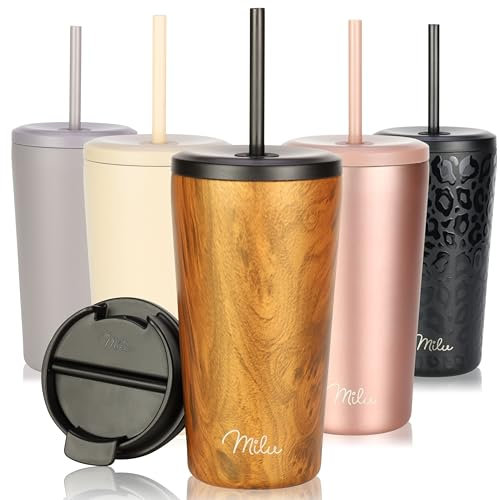 Milu Mug Isotherme 500ml - Thermo Café étanche en acier inoxydable, Tasse thermique sans BPA, 100% anti-fuite(wood, 500ml)