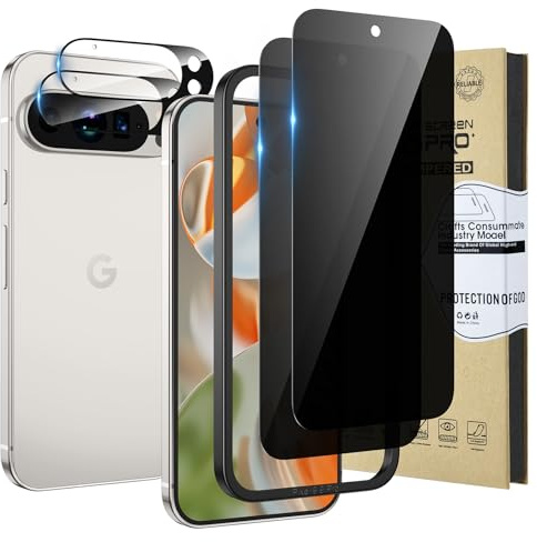HWeggo Privacy Tempered Glass Screen Protector for Google Pixel 9 Pro with 2 pcs Camera Screen Protector Accessories 9H Hardness HD