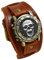 JewelryWe Herrenuhr Totenkopf Echtleder Uhr: Vintage Steampunk Silber Gotik Schädel Armbanduhr Herren Braun Breit Lederarmband Biker Sport Lässige Uhr für Männer Halloween Party