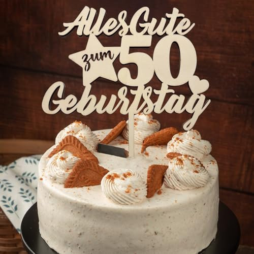 Tortendeko 50. Geburtstag für Mann und Frau - Kuchendeko aus Holz 5mm, Alles Gute