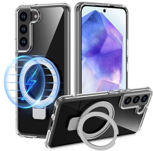 TUUTPU Magnetische für Samsung Galaxy S21 Hülle Kompatibel mit MagSafe, Transparent Handyhülle mit Unsichtbar Ständer Stoßfest Kratzfeste Bumper Anti Fingerabdruck Slim Schutzhülle, Durchsichtig