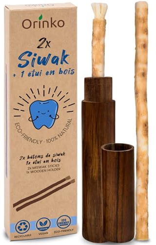 ORINKO® Miswak Siwak Zahnbürste x2 mit Holz-Etui - Natürliche Zahnpflege mit Miswak-Stick - Bio Zahnholz für gesunde Zähne - Traditionelle Zahnreinigung für Mensch & Umwelt - Frisch verpackt