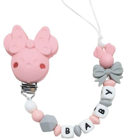 minnie maus silikon Schnullerkette mit Namen fur Madchen - schnullerkette mit wunschname - Handgemachter Schnullerhalter aus Silikon - Ideales Babygeschenk zur Geburt oder Babyshower (Rosa)
