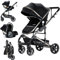 Doraystar Kinderwagen 3 in 1, Kombikinderwagen 3 in 1 mit Zwei Umkehrbaren Schiebemodi, Kinderwagen Komplettset mit Ein-Klick-Faltdesign, Rahmen Aluminiumlegierung (739 Black)