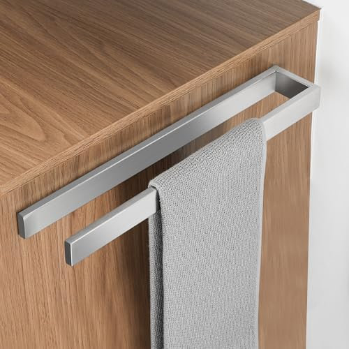 SAYAYO Porte Serviette Mural sans Perçage Salle de Bain, Support Serviette Adhésif en Acier Inoxydable pour Cuisine Lavabo Toilette, Design Moderne, Brossé, 40CM