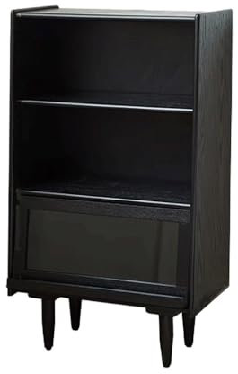 Armario Archivador Estantería Negra De 3 Niveles, con Pies, Estante De Almacenamiento De Madera, con Puertas De Vidrio con Tapa Abatible, for Libros De Oficina, Suministros De Estudio, Organizador, Es