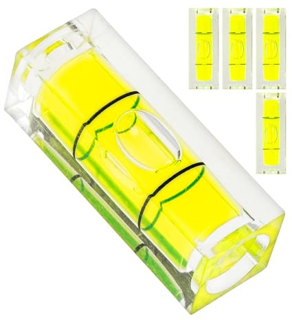 Rechteckige Libellen Set, 5 Stück, 40 x 15 x 15 mm, gelbe Wasserwaage mit Luftblase, Libelle Wasser Waage, 1 Weg Nivellierung, Dosenlibelle für Wohnwagen, Kamera, DIY, Möbel, Bullseye Spirit Level