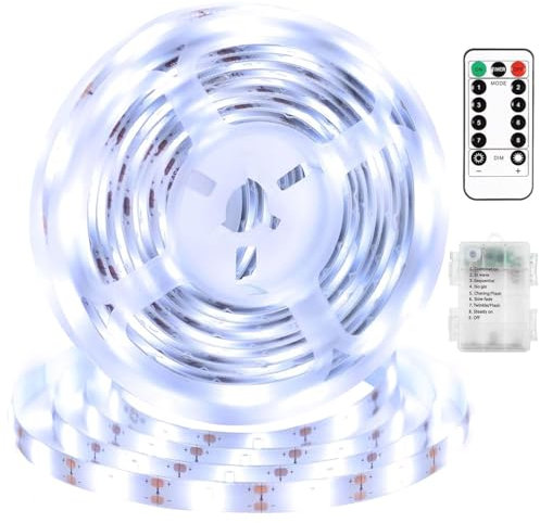 Sunshine smile LED Streifen Batterie 1m,LED Strip Batteriebetrieben,Lichterschlauch Batteriebetrieben mit 8 Modi Timer Fernbedienung,Schneidbar Wasserdicht für Schränke, Treppen, Küche, Betten (Weiß)