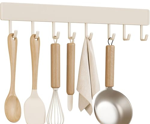 RETSAMV Hakenleiste Küche Ohne Bohren Selbstklebend Wandhalterung Küchenhaken Aufbewahrungsregal Multifunktional beweglich 30/40/50cm für Küche Bad Flur Schlafzimmer (White-50cm)