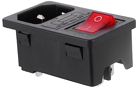 Uonlytech Base de Enchufe Ac con de Corriente Pines Interruptor con Luz y Fusible Carcasa de Poliamida Resistente y de Niquelado para Uso Duradero