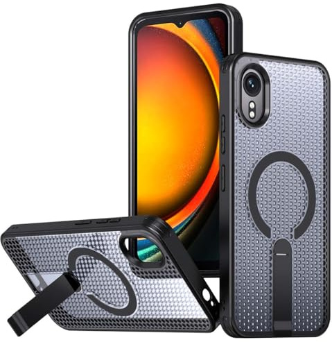 YUECXIN Custodia Magnetica per Samsung Galaxy Xcover 7, Utlra Sottile Design Nido d’Ape Raffreddante Cover Antiurto con Cavalletto Metallo Invisibile, Nero