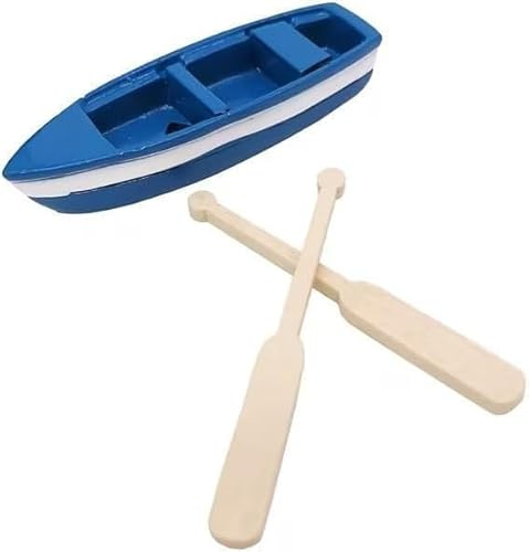 Mini Tiny Wooden Boat, Beach Style Miniature Ornament Kits for DIY Fairy Garden Dollhouse Decoration, Miniature Dollhouse Boat with Oars Canoe Model