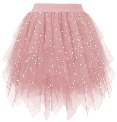 Hanpceirs Damen Mini Rock Tüll Röcke Karneval Kostüm | High Low Layered Puffy Fee Röcke, Unregelmäßiger Tutu Rock, Halloween Costumes, Cosplay Skirts, A-LinieMesh Skirts