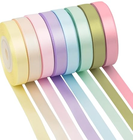 TAKONE Satinbänder Bunt 8er Set 10mm x 22,8m Schleifenband Pastell