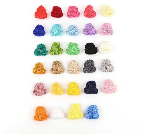 ONEBO 60 Stück Mini strickmützen,Wollgarn Mini Hut,Weihnachten Strick Mütze,für DIY Basteln Kunsthandwerk Weihnachtsschmuck Weihnachtsgeschenke(Zufällige Farben)