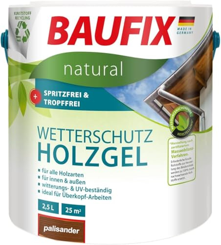 BAUFIX Natural Wetterschutz Holzgel 2,5 Liter PALISANDER spritzfrei | torffrei | für alle Holzarten