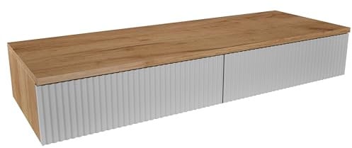 Planetmöbel Amyra Konsolentisch schmal mit 2 Schubladen | Wand-Konsole für Garderobe, Flur und Schminktisch, Gold Eiche / Weiß, Wandmontage, 100 x 16 x 35 cm