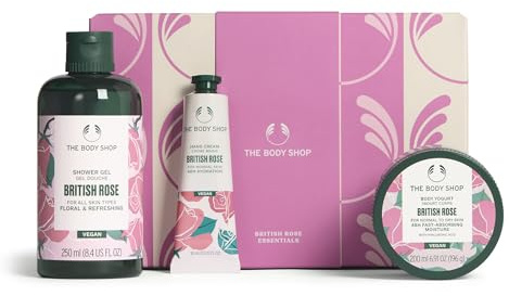 British Rose Essentials Gift Set, 3-Piece Body Care (Worth £29.5) | Shower Gel 250ml, Body Yogurt 200ml and Hand Cream 30ml, Floral Body Care Set, Skincare Gift Pack, by The Body Shop