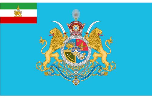 Bandera de Irán con león, sol y corona, 90 x 150 cm, bandera histórica de Persia Pahlavi, poliéster 150D, impresión a doble cara, resistente a la intemperie y a los rayos UV, doble costura (Lion)