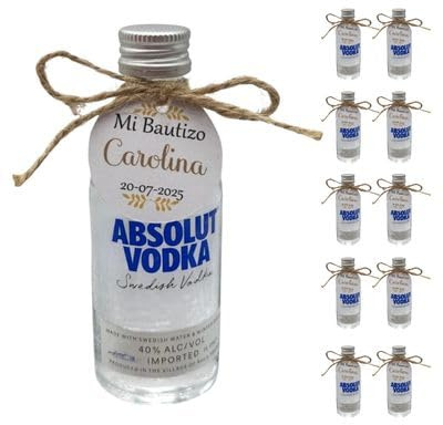 Mini Botellas de Alcohol Personalizadas - Botellitas de Licor para Detalles de Bautizos, Comuniones y Bodas - Regalos Originales para Invitados (Miniatura Vodka 50ml)