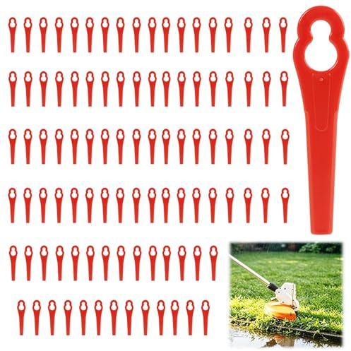 Lot de 100 Lames de Rechange pour Tondeuse à Gazon – Lames en Plastique pour Coupe-Bordures Sans Fil – Accessoires de Jardinage pour Tondeuse à Gazon et Coupe-Bordures