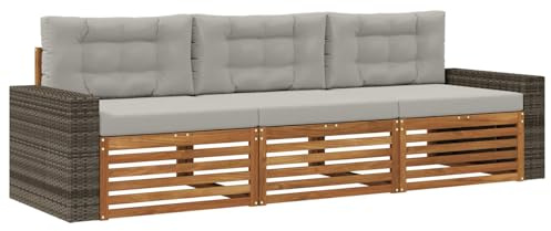 vidaXL Outdoor-Sofagarnitur 3 pcs Natürlich und Hellgrau Polyester, Outdoor Lounge, Moderne Ecksofa, Gartenmöbel, Terrassen-Sitze, Komfortables Set für Wohnräume