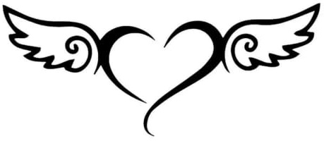 Película De Vinilo Adhesiva Para Coche Con Alas De Ángel En Forma De Corazón De 16,5x7 Cm(Glossy Black)