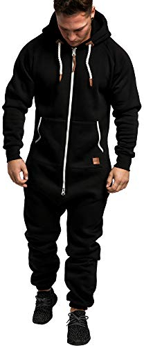 Amaci&Sons Herren Overall Jumpsuit Jogging Onesie Trainingsanzug 3007 Schwarz/Weiß XL