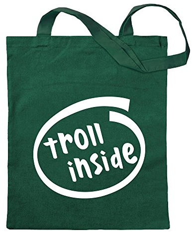 Kiwistar - Baumwolltasche - waldgrün - troll inside - Tragetasche Stoffbeutel Umhängetasche langer Henkel