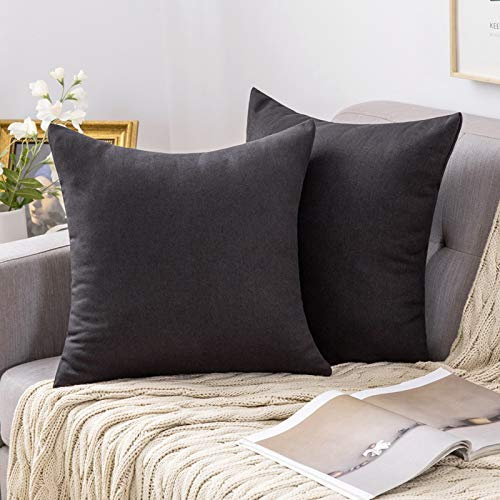 MIULEE 2er Set Kissenbezüge Kissenhülle Leinen-Optik Kissenbezug Dekokissen Dekorativ Weich Sofakissen Couchkissen für Sofa Schlafzimmer mit Verstecktem Reißverschluss 50x50 cm Schwarz