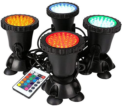 GreenSun LED Lighting Garden Pond Light, Underwater RGB Spot Lights, Color Changing LED Aquarium Light, Fish Tank Light with Remote Controller(Set of 4 Lights)