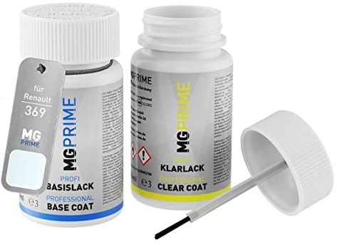 MG PRIME Autolack Lackstift Set für Renault 369 Blanc Glacier/Arktis-Weiss Basislack Klarlack je 50ml