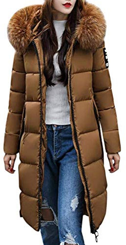 ORANDESIGNE Doudoune Longue Manteau Femme Zippé Amincissant épais Chaud avec Col Fourrure Comfortable avec Capuche Longue Parka Blouson Grande Taille Café FR 40
