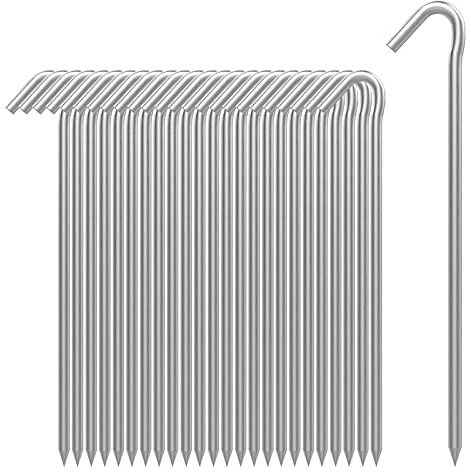 AAGUT Yard Tent Stakes Heavy Duty 9 Inch 25 Piece Galvanized Steel Tent Pegs Canopy Garden Stakes, 6Ga Metal Tent Ground Stakes for Outdoor Camping(OeTentPegsW9_25_UK)