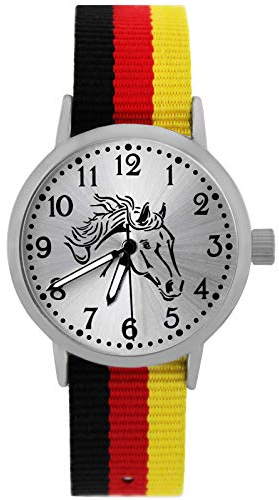 Pacific Time Mädchen Armbanduhr Uhr Pferd Pferdemotiv analog Quarz mit Textilarmband Deutschland 10400
