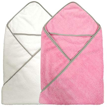 Polyte - Premium-Baby-Badetuch - Kapuze - hypoallergene Mikrofaser - Rosa & Weiß - 91,4 x 91,4 cm - 2 Stück