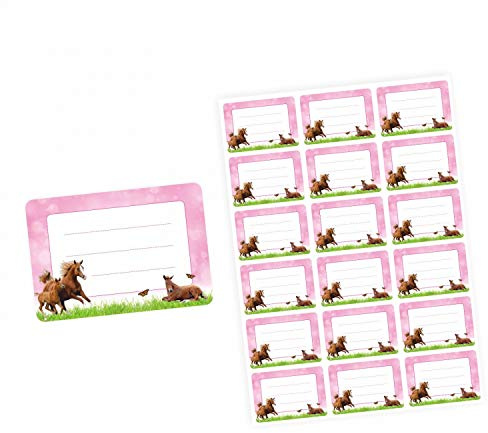 72 Blanko Etiketten Pferde Rosa Pink - 64 x 45 mm - Namensetiketten Mädchen Aufkleber Sticker