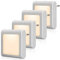 Veilleuse avec capteur crépusculaire, Emotionlite 4 pièces Luminosité Réglable à l'infini Très bon pour chambre d'enfant, escalier, chambre à coucher, cuisine, lampe d'orientation, blanc chaud