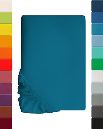 Lavea Lenzuola Con angoli Jersey - Serie Maya, 100% Cotone, Finitura di alta qualità, Con Elastico perimetrale, certificato Oeko-Tex Standard 100, Cotone, acquamarina, 200 x 220 cm