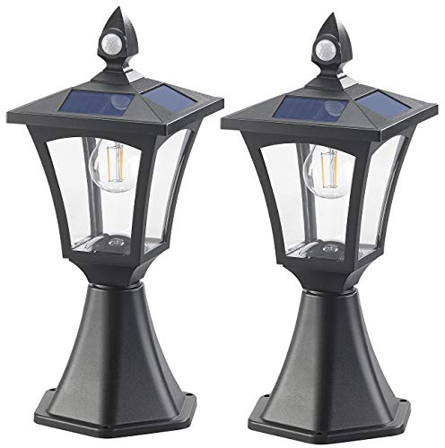 Royal Gardineer Solar Gartenlaterne: 2er-Set Solar-LED-Stand- & Wandlaternen, PIR-Sensor, 300 lm (Garten LED Deko Beleuchtung, Stand Solarleuchten, Solarleuchte Bewegungsmelder)