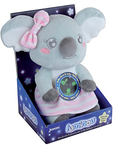 LUMINOU Cally Mimi Koala Peluche Lumineuse Naturelle Fonctionne sans Pile +/- 22 CM, Gris/Rose