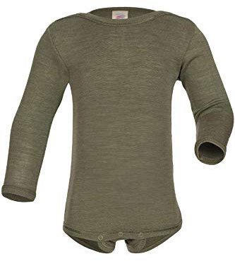 Baby Body Langarm, Wolle Seide, Engel, Olive, 98-104
