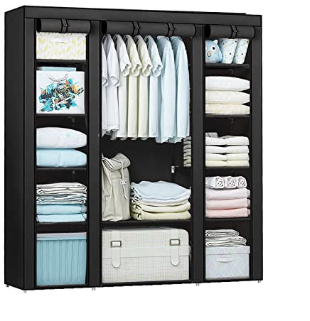 Holdfiturn Canvas Wardrobe - Portable Fabric Wardrobe for Bedroom, Black
