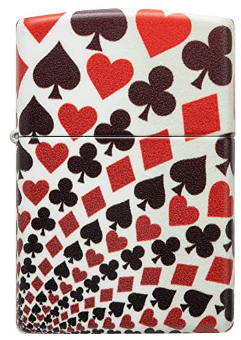 Zippo Playing Cards Design – 540° Color – 540° White Matte – Mechero de tormenta, Recargable, en Caja de Regalo, Multicolor - Card Suit