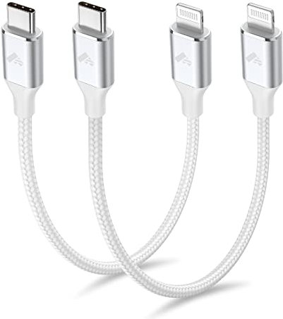 Aiminu 1ft 2Pack USB C to Lightning Cable, Short, Power Delivery, MFi Certified, Braided, Fast Charging for iPhone 13/12/11/XR/XS/X/8 Plus/SE, iPad