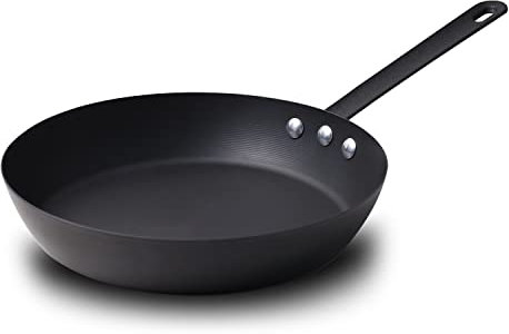 Letschef Sartén de acero al carbono sin revestimiento, duradera de 10 pulgadas, sartenes para cocinar deliciosas comidas, apta para horno, compatible con inducción sin Pfoa