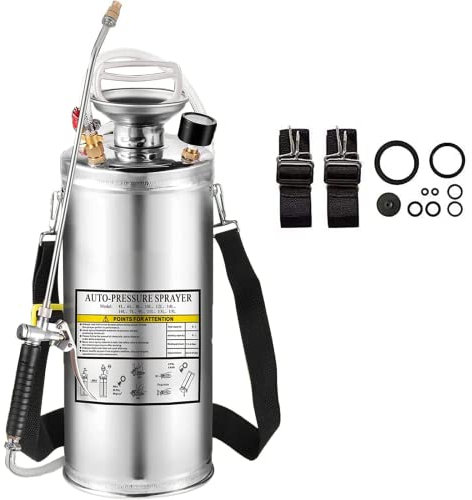 Kweetle Pumpsprüher aus Edelstahl, verstärkter Schlauch, Handpumpensprüher mit Manometer und Sicherheitsventil, verstellbare Düse, geeignet für Gartenarbeit, 4 l