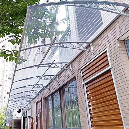 Zlovne Marquise d'Entree Moderne, Toit en Polycarbonate, Protection Solaire Transparent, Gris Argent Support (60x160cm/24 x63)