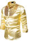 YILEEGOO Men's Shiny Satin Sequins Button Up Dress Shirts Long Sleeve Slim Fit Disco Party Prom Wedding Shirts Costume (Gold, S)