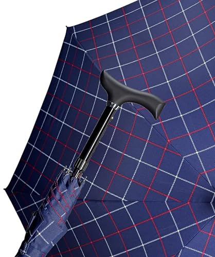 Stützschirm STEPBRELLA Gehstock höhenverstellbar 84-92 cm, handsympathischer Fritzgriff, Automatiköffnung, Schirmgestell aus 8 stabilen Streben, edles Schirmdach aus Stoff Karo blau rot